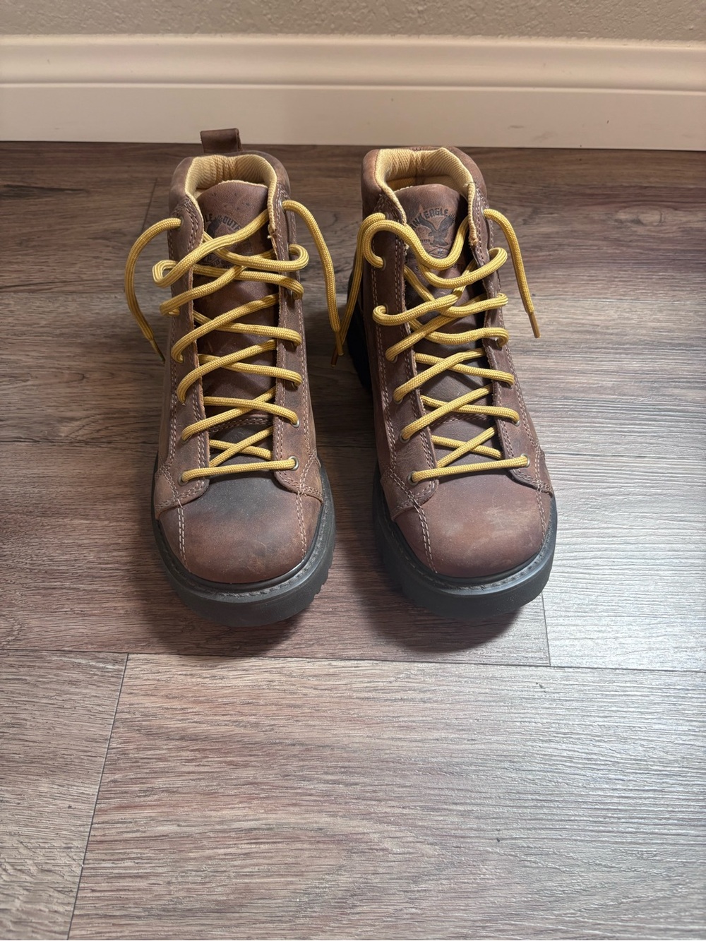 Women's Brown Leather Hiking Boots with Yellow Laces